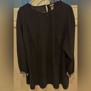 H and M beaded pearls shift dress tunic blouse mini sleeves flowy mod XL rare